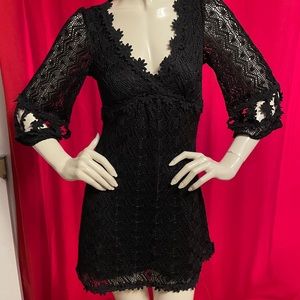 Vintage Betsey Johnson Black Daisy Crochet Dress 6